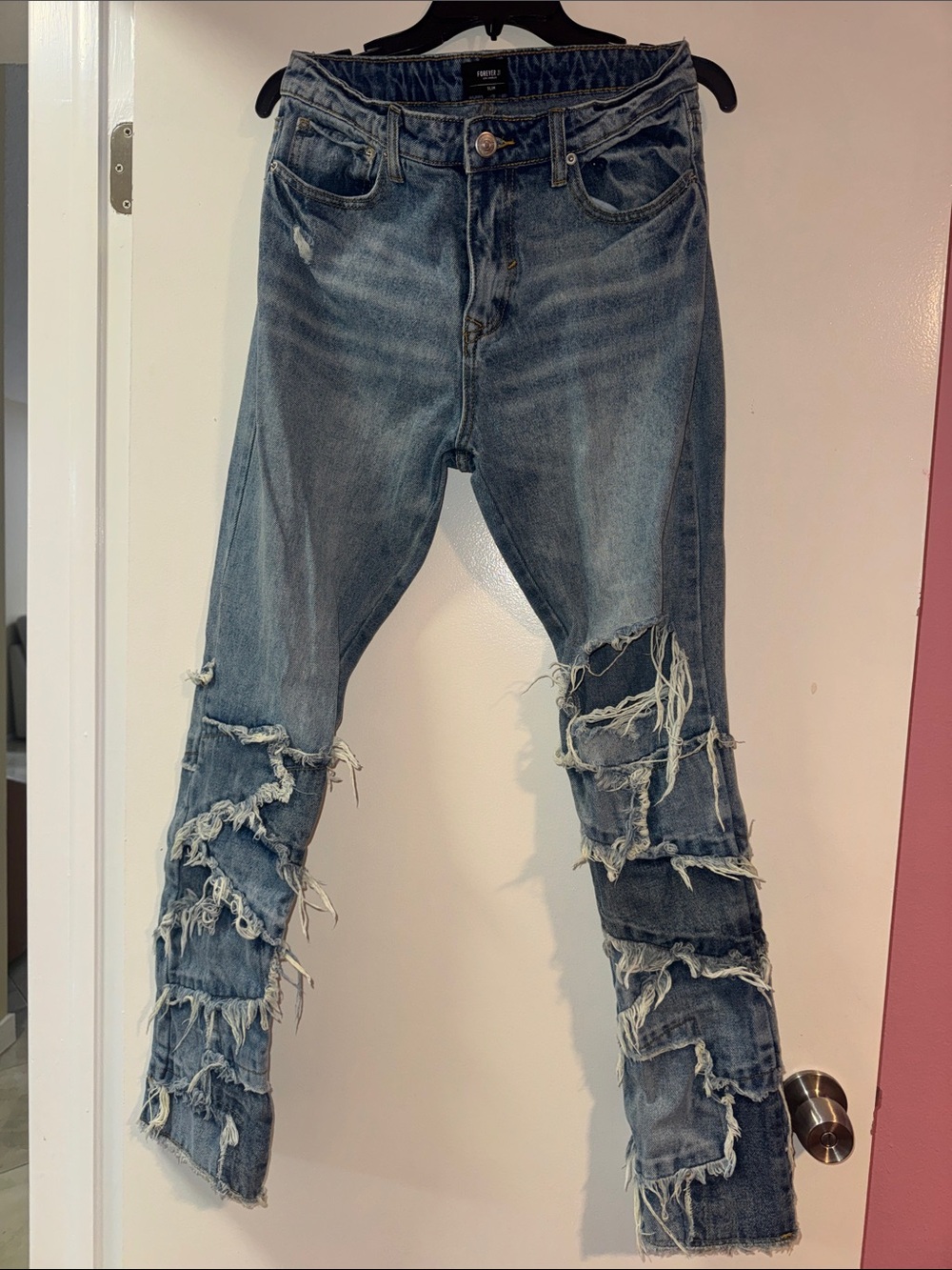 Forever 21 Light Blue Slim Straight Ripped Jeans